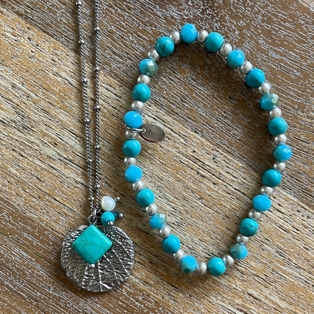 Lia Sophia Turquoise and Silver Bead Necklace Set